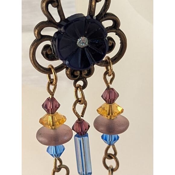 Duster Earrings Unusual.Posts Gold/ Silver Tone blue amber dusty rose - Picture 2 of 14